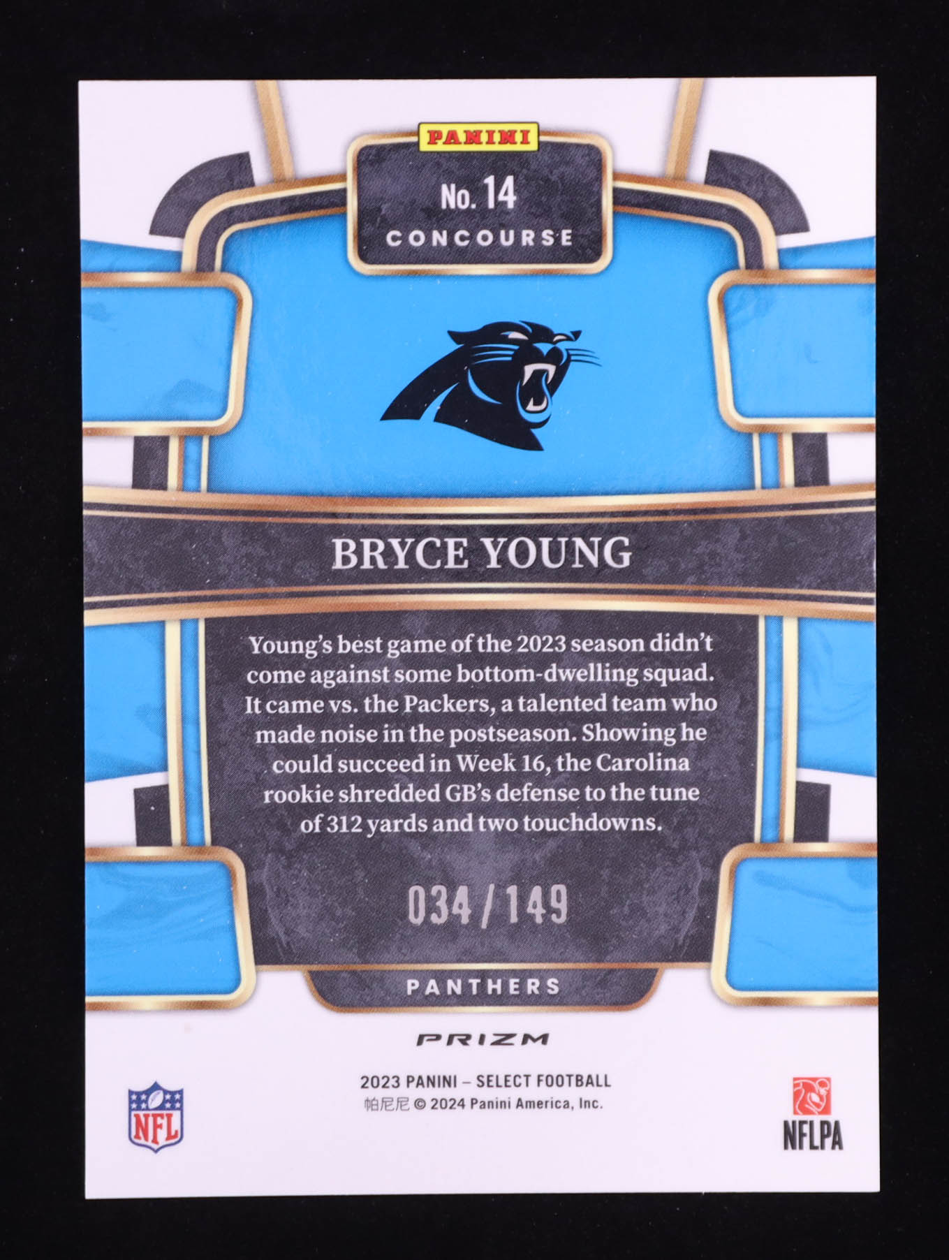 Bryce Young 2023 Panini Prizm Select Concourse #14 RC #034/149 at PristineAuction.com Bryce Young 2023 Panini Prizm Select Concourse #14 RC #034/149 at PristineAuction.com