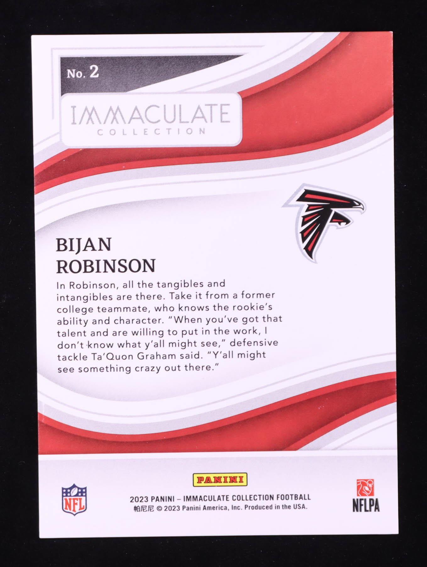 Bijan Robinson 2023 Panini Immaculate Collection Collegiate #2 RC #73/99 at PristineAuction.com Bijan Robinson 2023 Panini Immaculate Collection Collegiate #2 RC #73/99 at PristineAuction.com