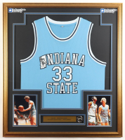 Larry Bird Custom Framed Jersey Display with Sycamores Pin (PSA) at PristineAuction.com