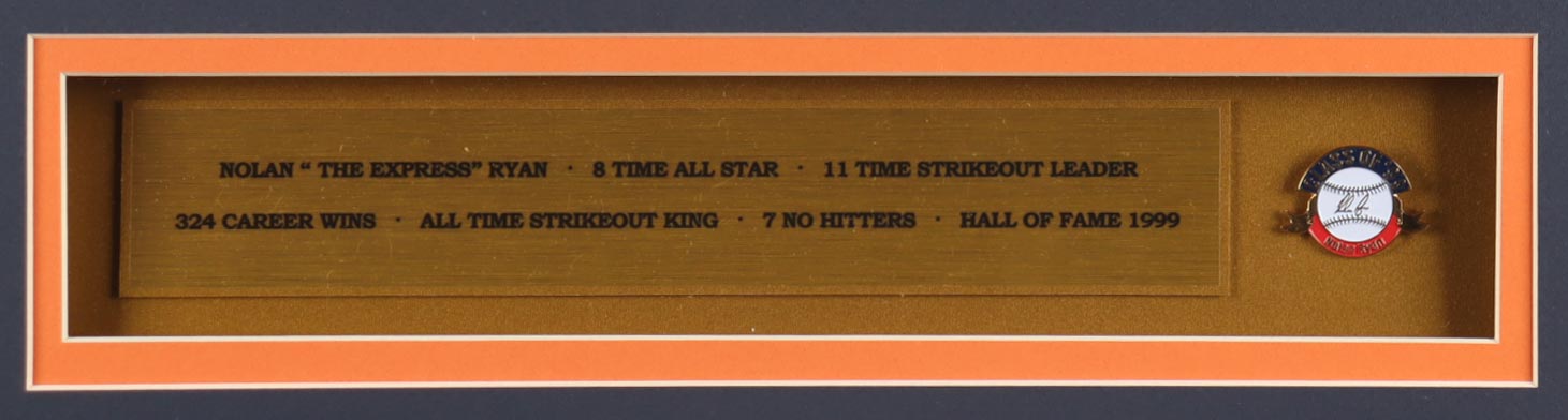 Nolan Ryan Signed Custom Framed Jersey Display Inscribed "H.O.F. '99" & "5,714 K's" & "324 Wins" with Hall of Fame Pin (PSA) at PristineAuction.com Nolan Ryan Signed Custom Framed Jersey Display Inscribed "H.O.F. '99" & "5,714 K's" & "324 Wins" with Hall of Fame Pin (PSA) at PristineAuction.com