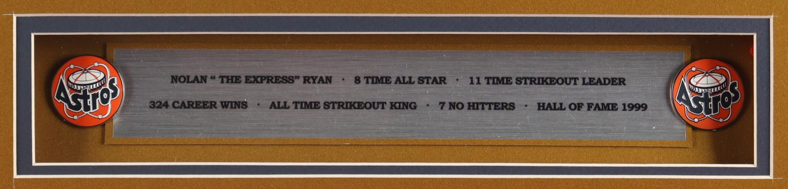 Nolan Ryan Signed Custom Framed Warm-Up Jacket Display Inscribed "The Ryan Express" with (2) Astros Pins (PSA) at PristineAuction.com Nolan Ryan Signed Custom Framed Warm-Up Jacket Display Inscribed "The Ryan Express" with (2) Astros Pins (PSA) at PristineAuction.com