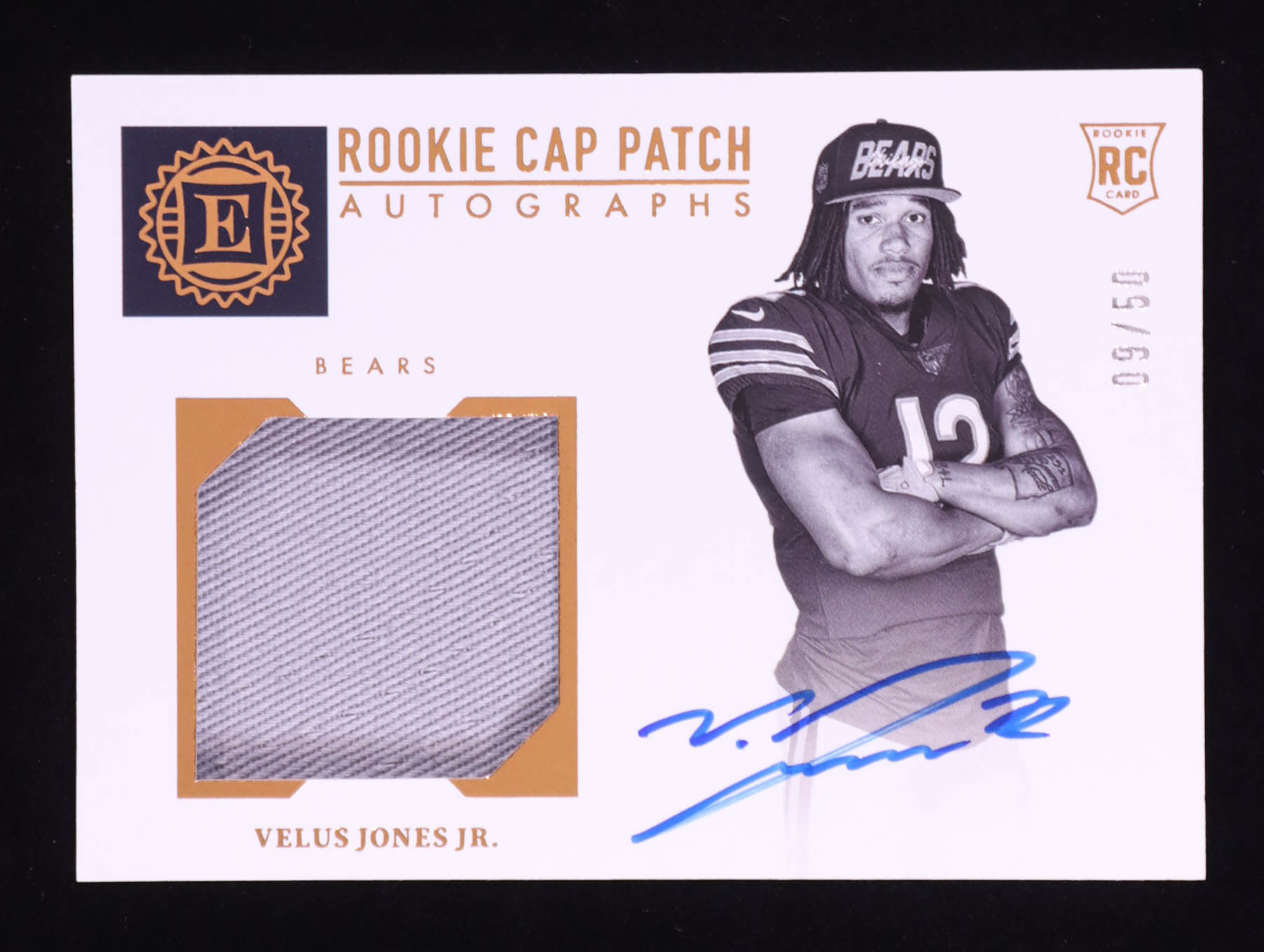 Velus Jones Jr. 2022 Panini Encased Rookie Cap Patch Autographs #149 RC #09/50 at PristineAuction.com Velus Jones Jr. 2022 Panini Encased Rookie Cap Patch Autographs #149 RC #09/50 at PristineAuction.com