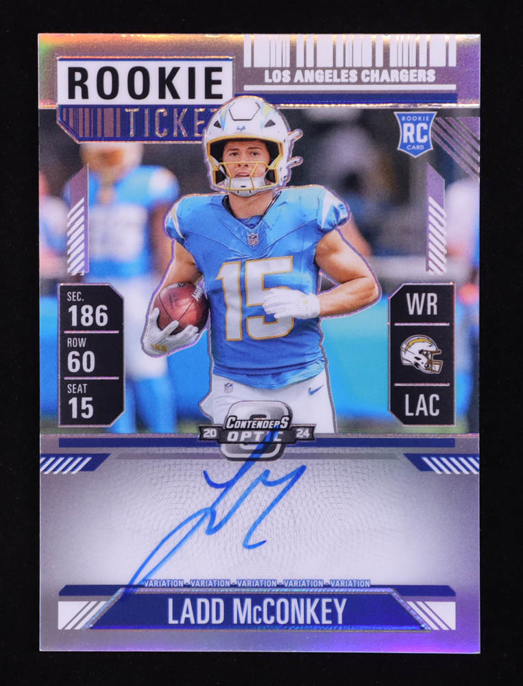 Ladd McConkey 2024 Panini Contenders Optic Variations Silver #110 Autograph RC