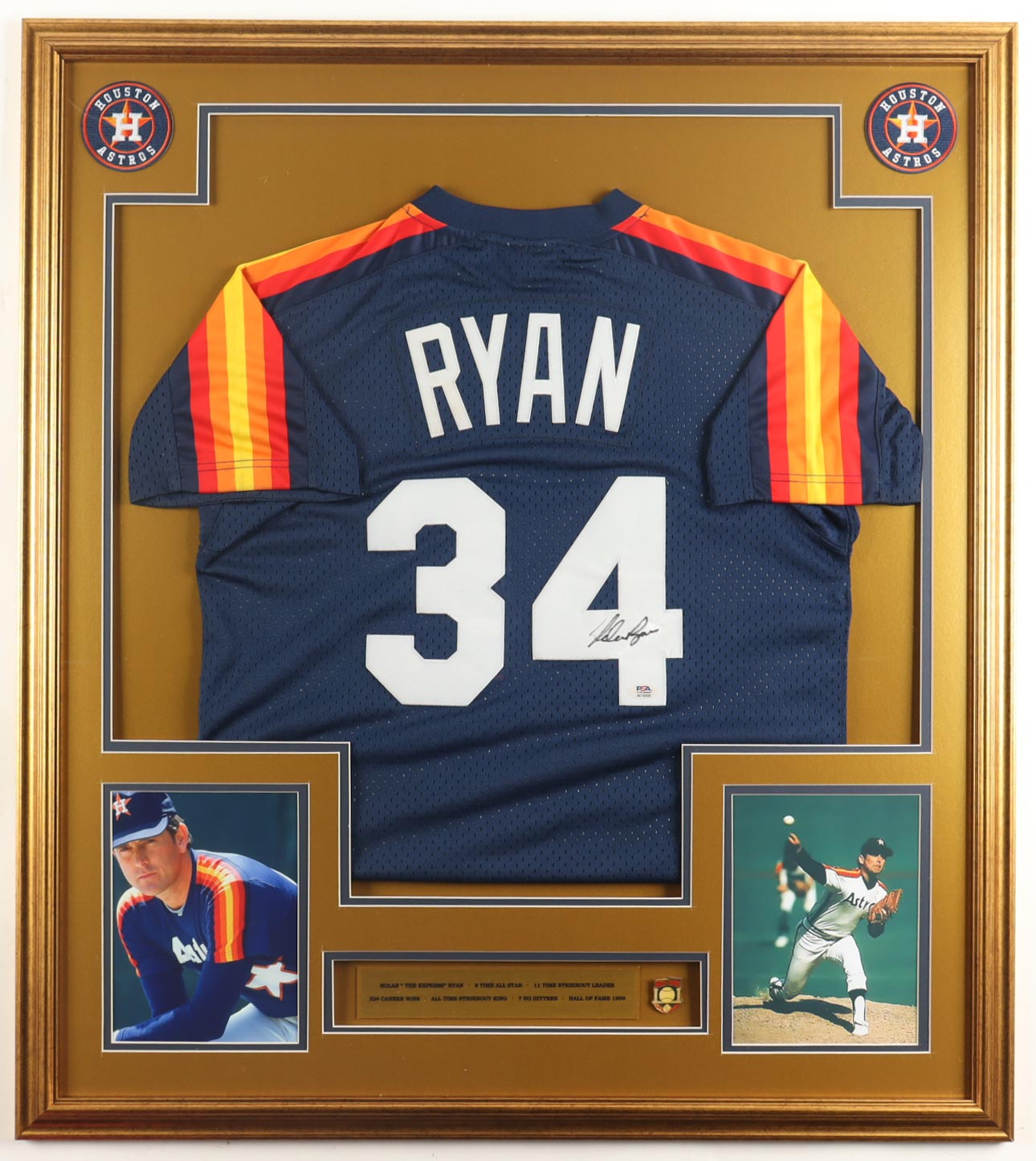 Nolan Ryan Signed Custom Framed Jersey Display with Hall of Fame Pin (PSA) at PristineAuction.com Nolan Ryan Signed Custom Framed Jersey Display with Hall of Fame Pin (PSA) at PristineAuction.com
