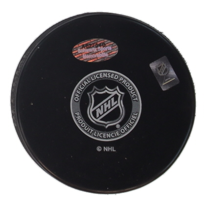Mike Vernon Signed Flames Logo Hockey Puck Inscribed "HOF 2023" (Schwartz) at PristineAuction.com Mike Vernon Signed Flames Logo Hockey Puck Inscribed "HOF 2023" (Schwartz) at PristineAuction.com