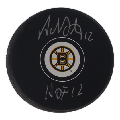 Adam Oates Signed Bruins Logo Hockey Puck Inscribed "HOF 12" (Schwartz) at PristineAuction.com Adam Oates Signed Bruins Logo Hockey Puck Inscribed "HOF 12" (Schwartz) at PristineAuction.com