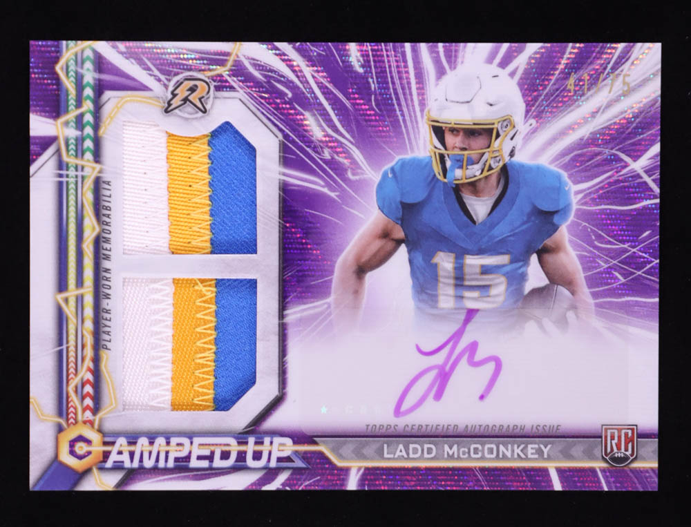 Ladd McConkey 2024 Topps Resurgence Amped Up Rookie Patch Autographs Purple Surge #AULM RC #41/75