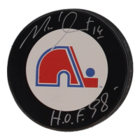 Michel Goulet Signed Nordiques Logo Hockey Puck Inscribed "H.O.F. 98" (Schwartz) at PristineAuction.com