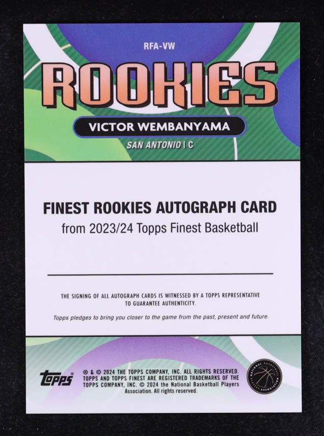 Victor Wembanyama 2023-24 Finest Rookie Autographs #RFAVW RC at PristineAuction.com Victor Wembanyama 2023-24 Finest Rookie Autographs #RFAVW RC at PristineAuction.com