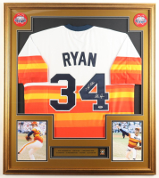 Nolan Ryan Signed Custom Framed Jersey Display Inscribed "7-No Hitters" with Pin (PSA) at PristineAuction.com