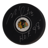 Michel Goulet Signed Blackhawks Logo Hockey Puck Inscribed "HOF '98" (Schwartz) at PristineAuction.com