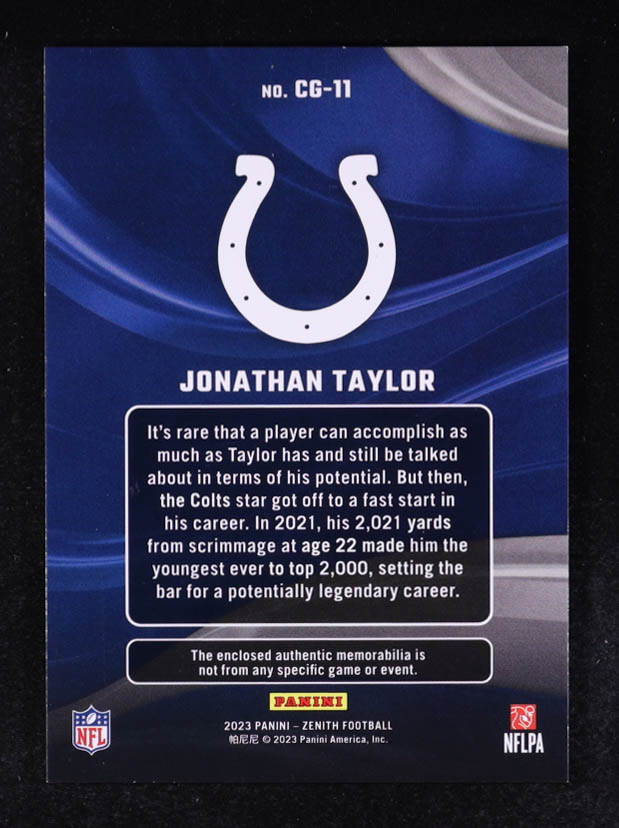 Jonathan Taylor 2023 Panini Zenith Color Guard #CG-11 at PristineAuction.com Jonathan Taylor 2023 Panini Zenith Color Guard #CG-11 at PristineAuction.com