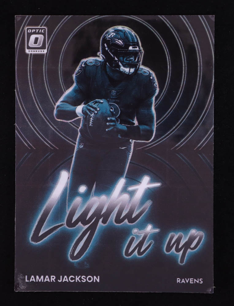 Lamar Jackson 2022 Donruss Optic Light it Up Black Pandora #1 #10/25 at PristineAuction.com Lamar Jackson 2022 Donruss Optic Light it Up Black Pandora #1 #10/25 at PristineAuction.com
