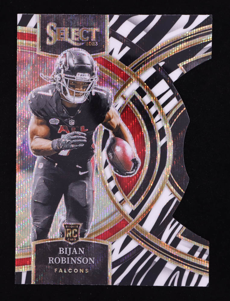 Bijan Robinson 2023 Select Prizm Zebra Die Cut #180 RC at PristineAuction.com Bijan Robinson 2023 Select Prizm Zebra Die Cut #180 RC at PristineAuction.com