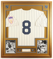 Yogi Berra Signed Custom Framed Index Card Display with Jersey & (2) World Series Pins (PSA) at PristineAuction.com