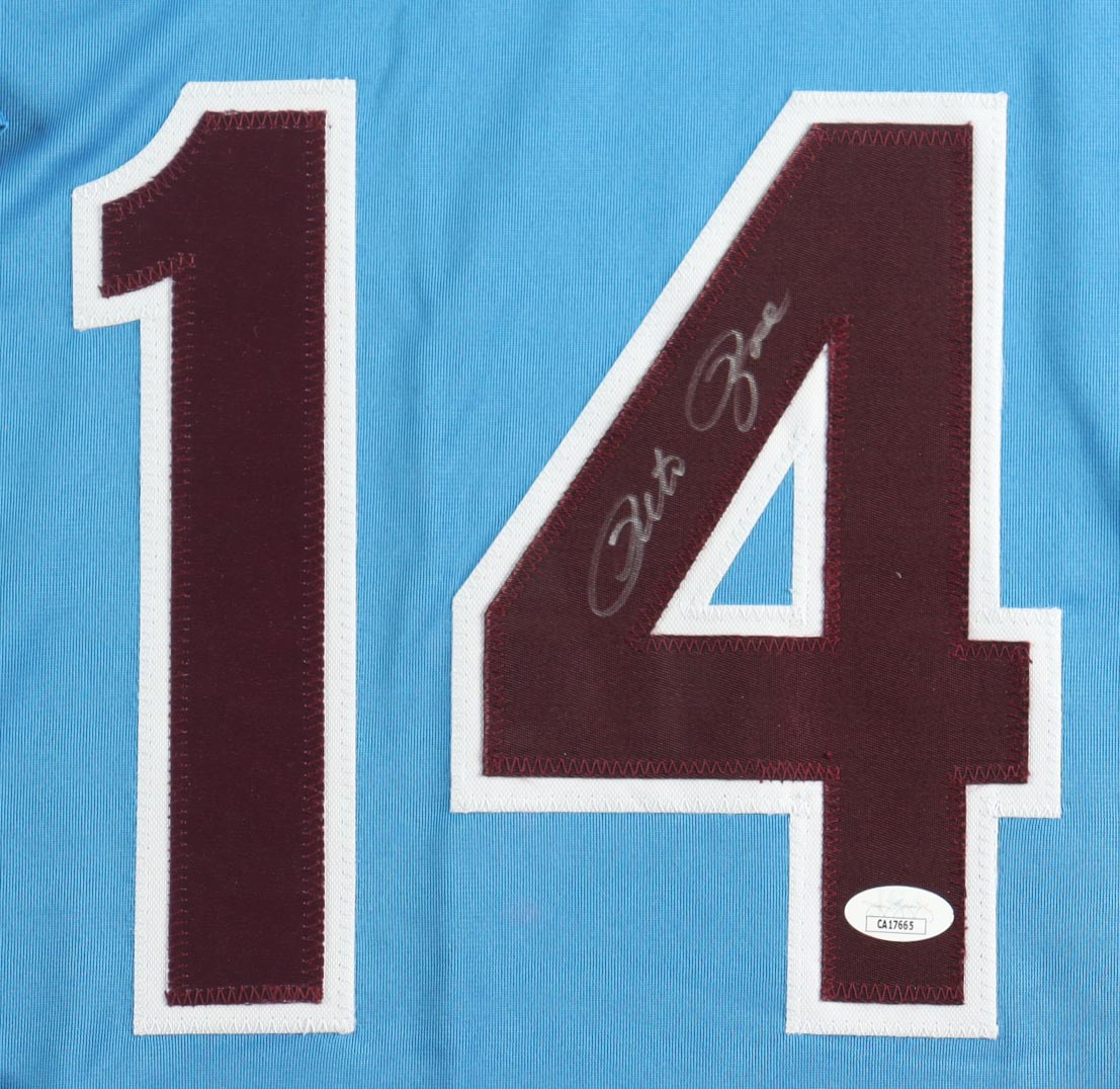 Pete Rose Signed Custom Framed Jersey Display & Pin (JSA) at PristineAuction.com Pete Rose Signed Custom Framed Jersey Display & Pin (JSA) at PristineAuction.com