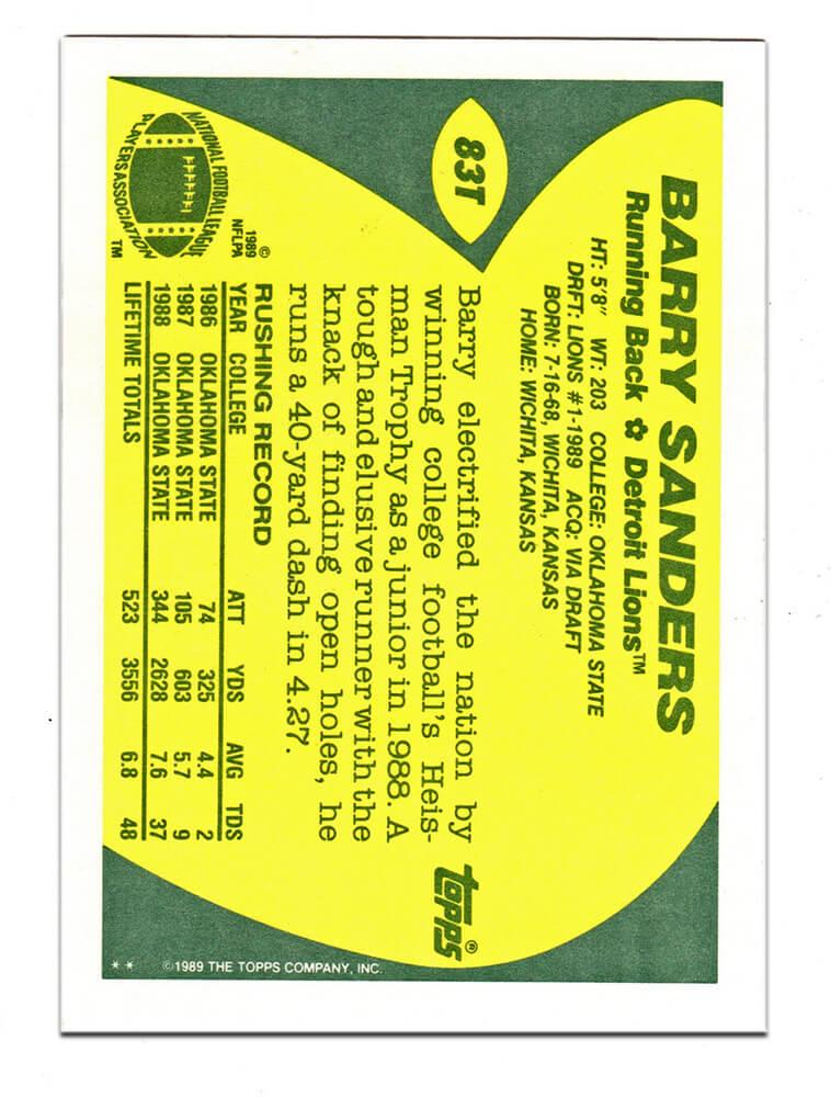 Barry Sanders Signed 1989 Topps #83T RC (Schwartz) at PristineAuction.com Barry Sanders Signed 1989 Topps #83T RC (Schwartz) at PristineAuction.com