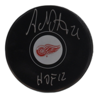 Adam Oates Signed Red Wings Logo Hockey Puck Inscribed "HOF 12" (Schwartz) at PristineAuction.com