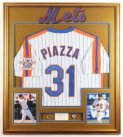Mike Piazza Signed Custom Framed Cut Display with Jersey with (2) Pins (JSA) at PristineAuction.com