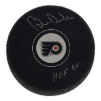 Bill Barber Signed Flyers Logo Hockey Puck Inscribed "HOF 90" (Schwartz) at PristineAuction.com
