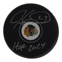 Jeremy Roenick Signed Blackhawks Logo Hockey Puck Inscribed "HOF 2024" (Schwartz) at PristineAuction.com