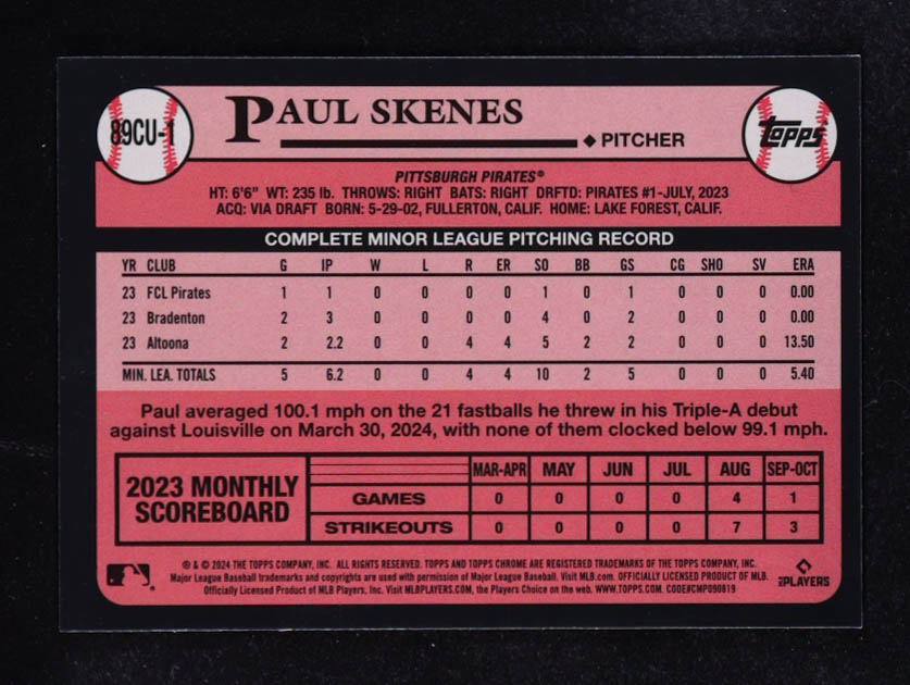 Paul Skenes 2024 Topps Chrome MLB 35th Anniversary #89CU-1 RC at PristineAuction.com Paul Skenes 2024 Topps Chrome MLB 35th Anniversary #89CU-1 RC at PristineAuction.com