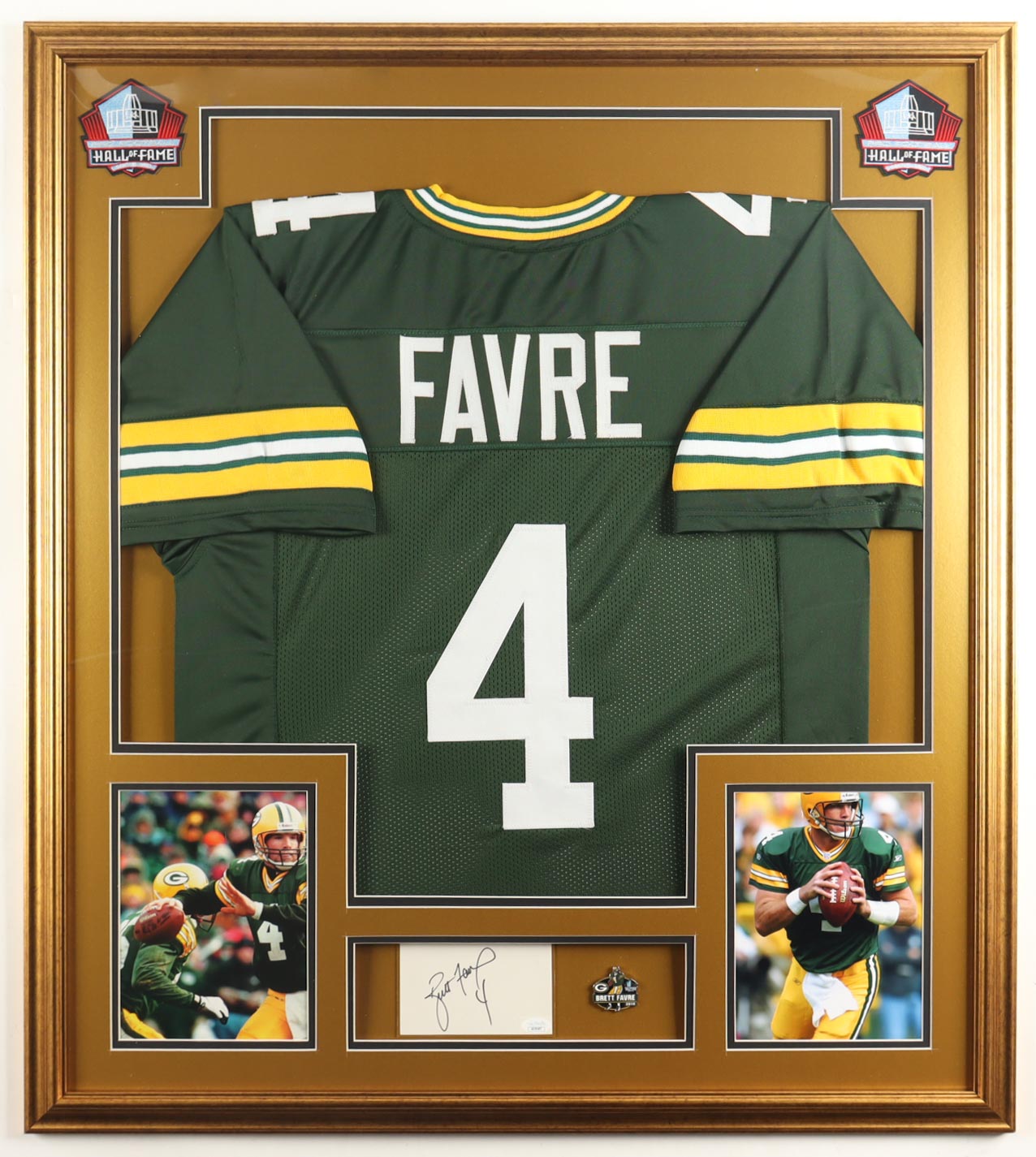 Brett Favre Signed Custom Framed Cut Display with Jersey & Super Bowl Pin (JSA) at PristineAuction.com Brett Favre Signed Custom Framed Cut Display with Jersey & Super Bowl Pin (JSA) at PristineAuction.com