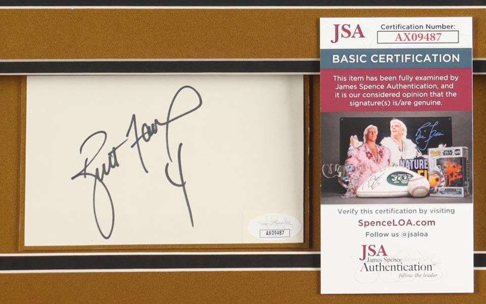 Brett Favre Signed Custom Framed Cut Display with Jersey & Super Bowl Pin (JSA) at PristineAuction.com Brett Favre Signed Custom Framed Cut Display with Jersey & Super Bowl Pin (JSA) at PristineAuction.com