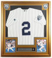 Derek Jeter Custom Framed Jersey Display with Career Stat Plaque & World Series Pin at PristineAuction.com