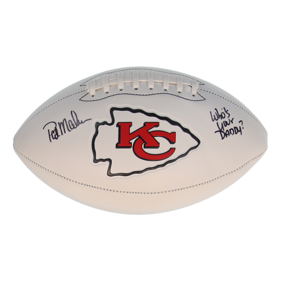 Patrick Mahomes Sr. Signed Chiefs Logo Football Inscribed "Who's Your Daddy?" (Schwartz) at PristineAuction.com Patrick Mahomes Sr. Signed Chiefs Logo Football Inscribed "Who's Your Daddy?" (Schwartz) at PristineAuction.com