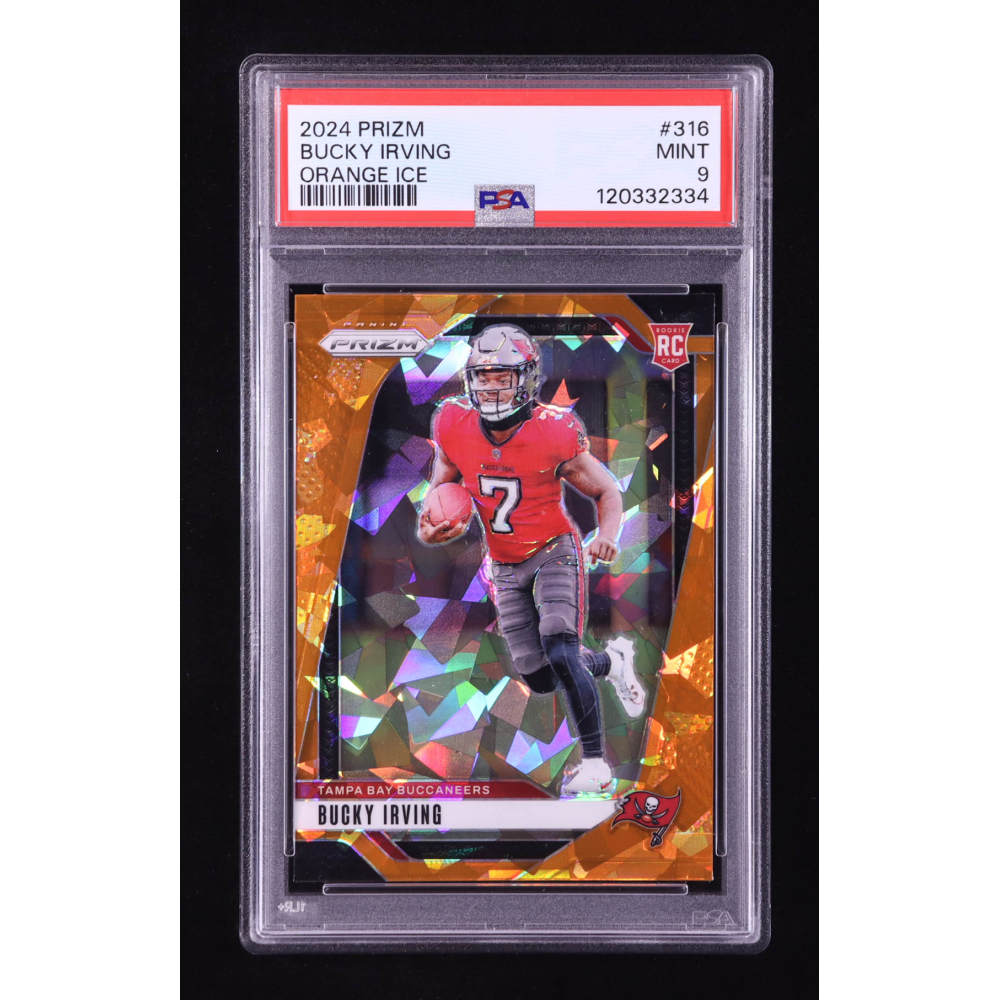 Bucky Irving 2024 Panini Prizm Orange Ice #316 RC (PSA 9) at PristineAuction.com