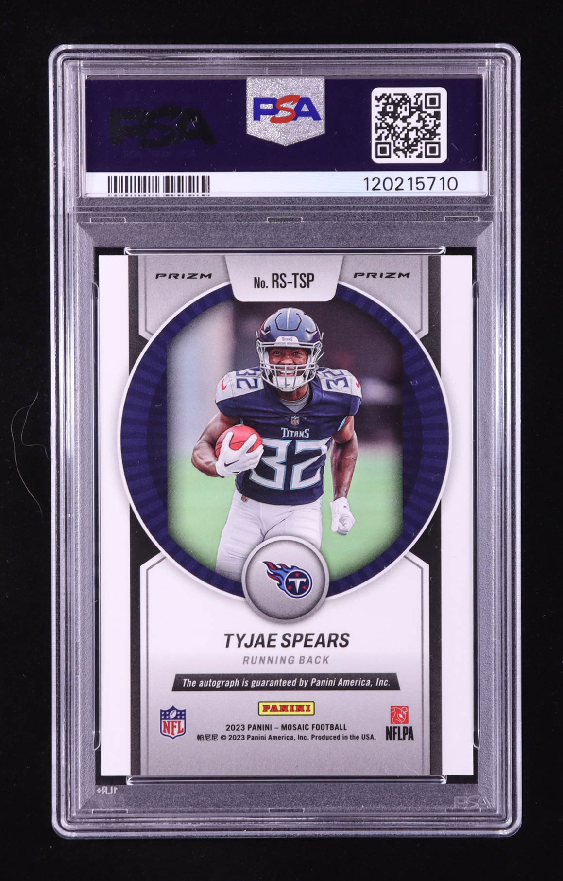 Tyjae Spears 2023 Panini Mosaic Rookie Scripts No Huddle Blue Auto #RS-TSP RC (PSA 9) at PristineAuction.com Tyjae Spears 2023 Panini Mosaic Rookie Scripts No Huddle Blue Auto #RS-TSP RC (PSA 9) at PristineAuction.com