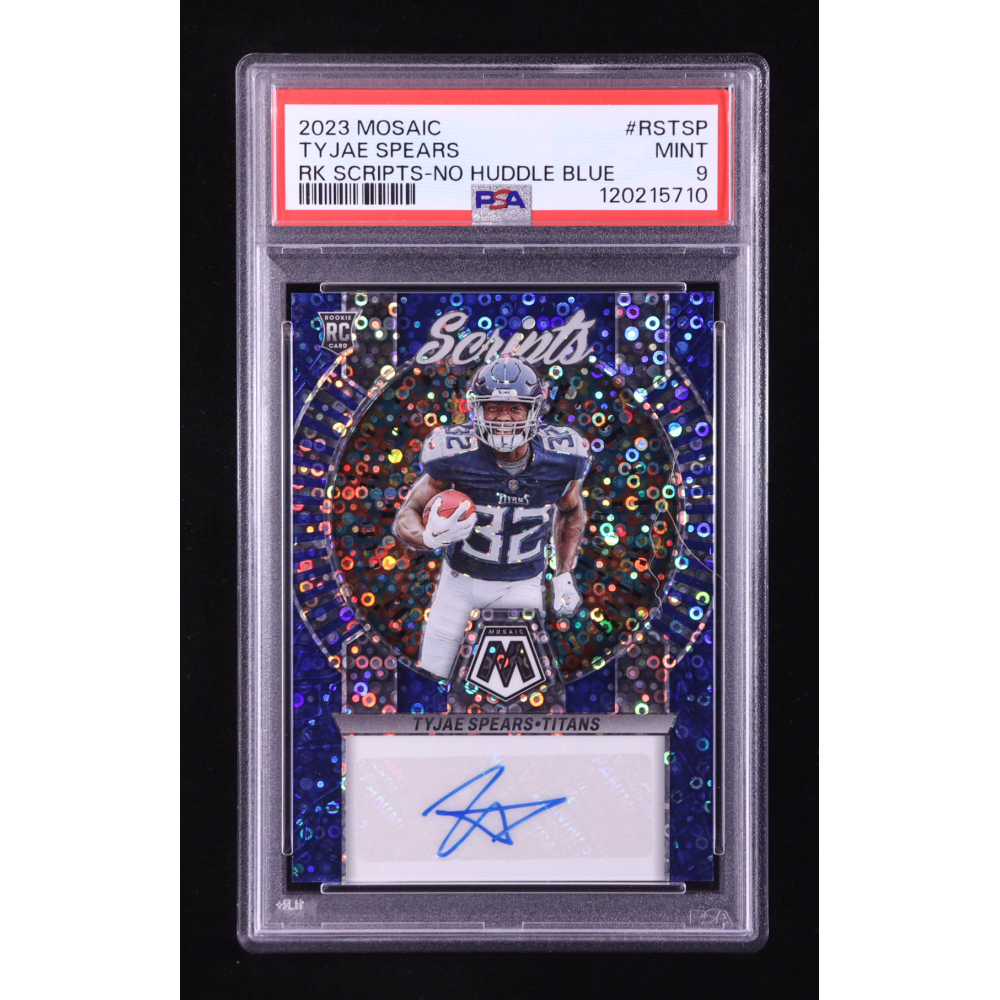 Tyjae Spears 2023 Panini Mosaic Rookie Scripts No Huddle Blue Auto #RS-TSP RC (PSA 9) at PristineAuction.com