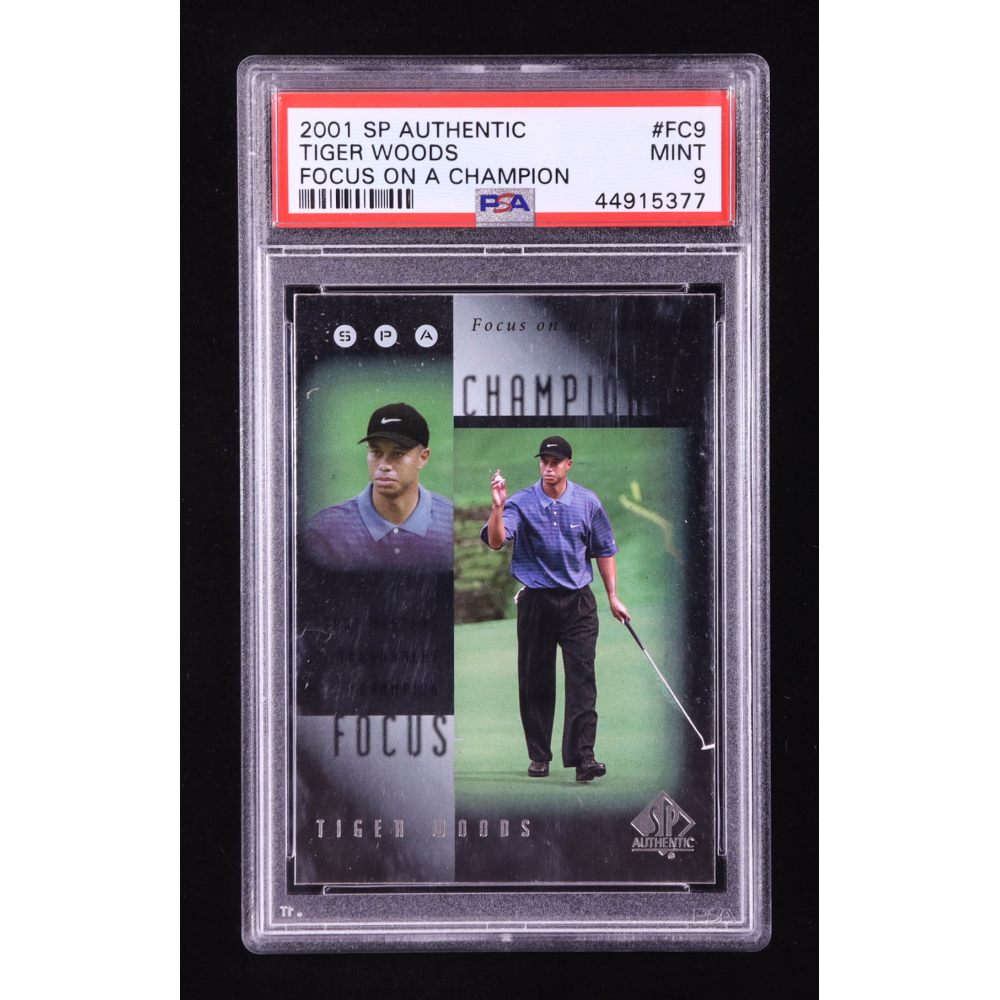 Tiger Woods 2001 SP Authentic Focus On A Champion #FC9 RC (PSA 9) at PristineAuction.com