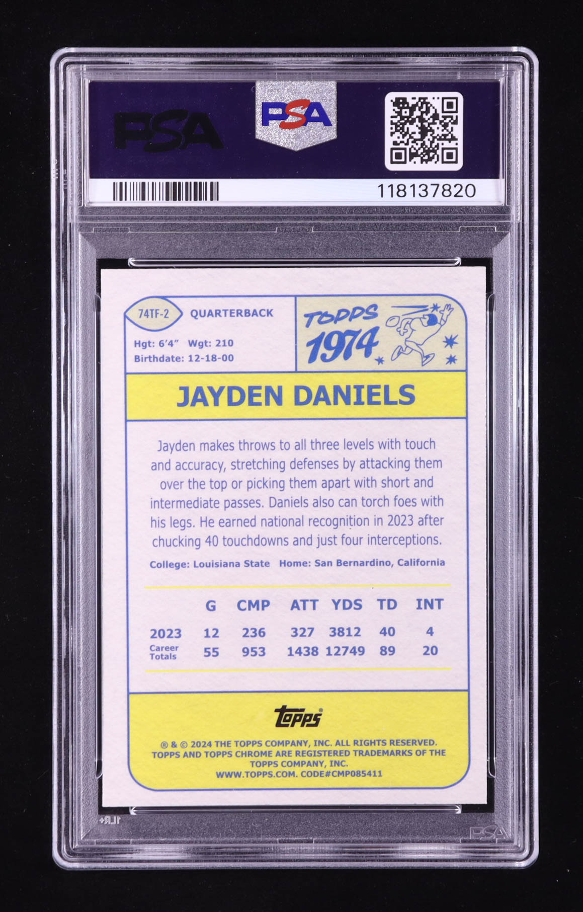 Jayden Daniels 2024 Topps Chrome 1974 Topps Football Pink Refractor #74TF-2 RC (PSA 9) at PristineAuction.com Jayden Daniels 2024 Topps Chrome 1974 Topps Football Pink Refractor #74TF-2 RC (PSA 9) at PristineAuction.com