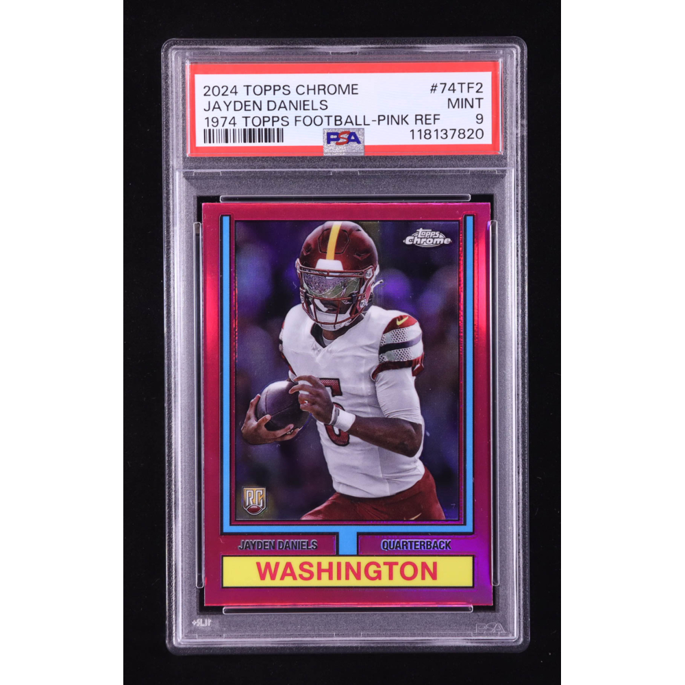 Jayden Daniels 2024 Topps Chrome 1974 Topps Football Pink Refractor #74TF-2 RC (PSA 9) at PristineAuction.com