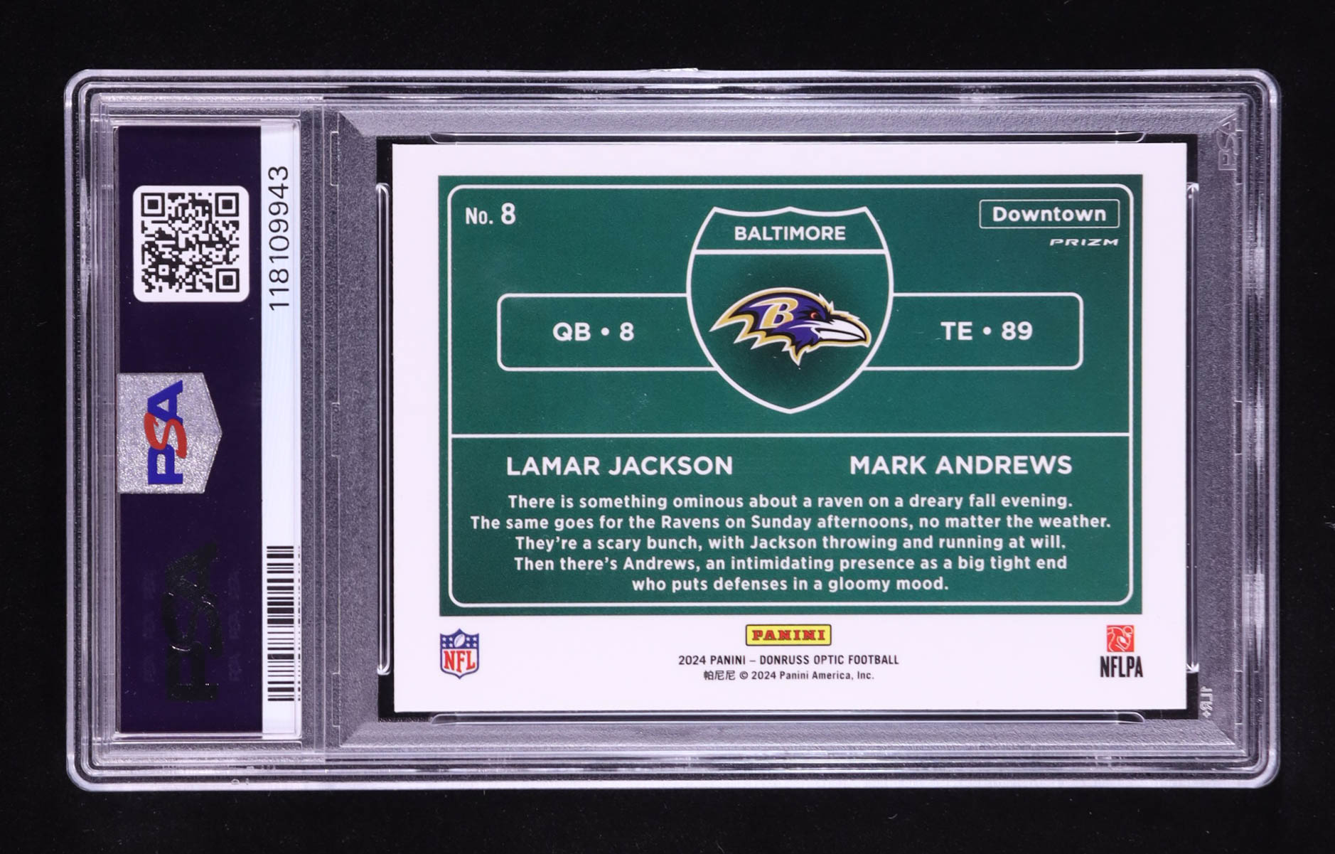 Lamar Jackson / Mark Andrews 2024 Donruss Optic Downtown Duos #8 (PSA 10) at PristineAuction.com Lamar Jackson / Mark Andrews 2024 Donruss Optic Downtown Duos #8 (PSA 10) at PristineAuction.com