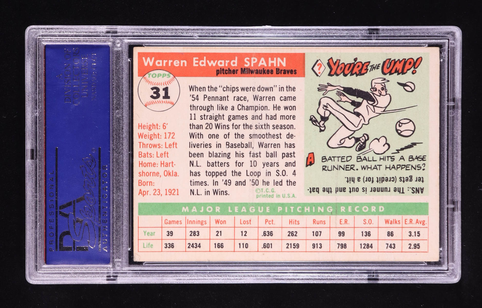 Warren Spahn 1955 Topps #31 (PSA 5) at PristineAuction.com Warren Spahn 1955 Topps #31 (PSA 5) at PristineAuction.com