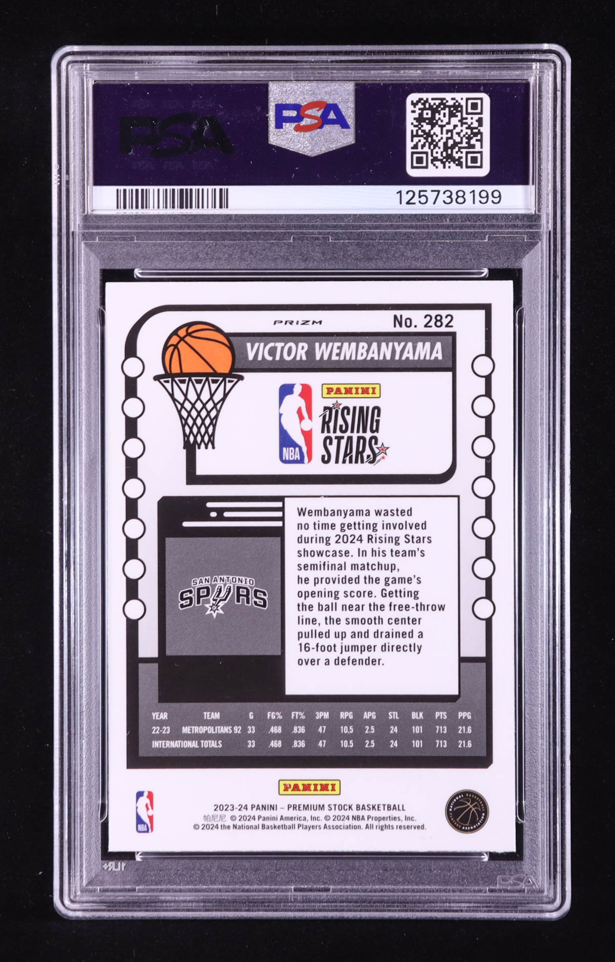 Victor Wembanyama 2023-24 Hoops Premium Stock Seismic Prizm #282 RC (PSA 9) at PristineAuction.com Victor Wembanyama 2023-24 Hoops Premium Stock Seismic Prizm #282 RC (PSA 9) at PristineAuction.com