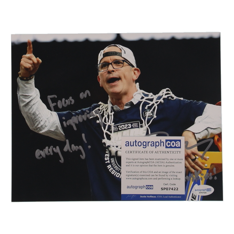 Dan Hurley Signed UConn Huskies 8x10 Photo Inscribed "Focus on Improving Every Day!" & "Go Huskies!" (ACOA) at PristineAuction.com Dan Hurley Signed UConn Huskies 8x10 Photo Inscribed "Focus on Improving Every Day!" & "Go Huskies!" (ACOA) at PristineAuction.com