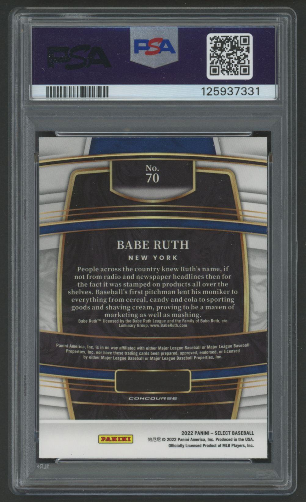 Babe Ruth 2022 Select Blue #70 (PSA 10) at PristineAuction.com Babe Ruth 2022 Select Blue #70 (PSA 10) at PristineAuction.com