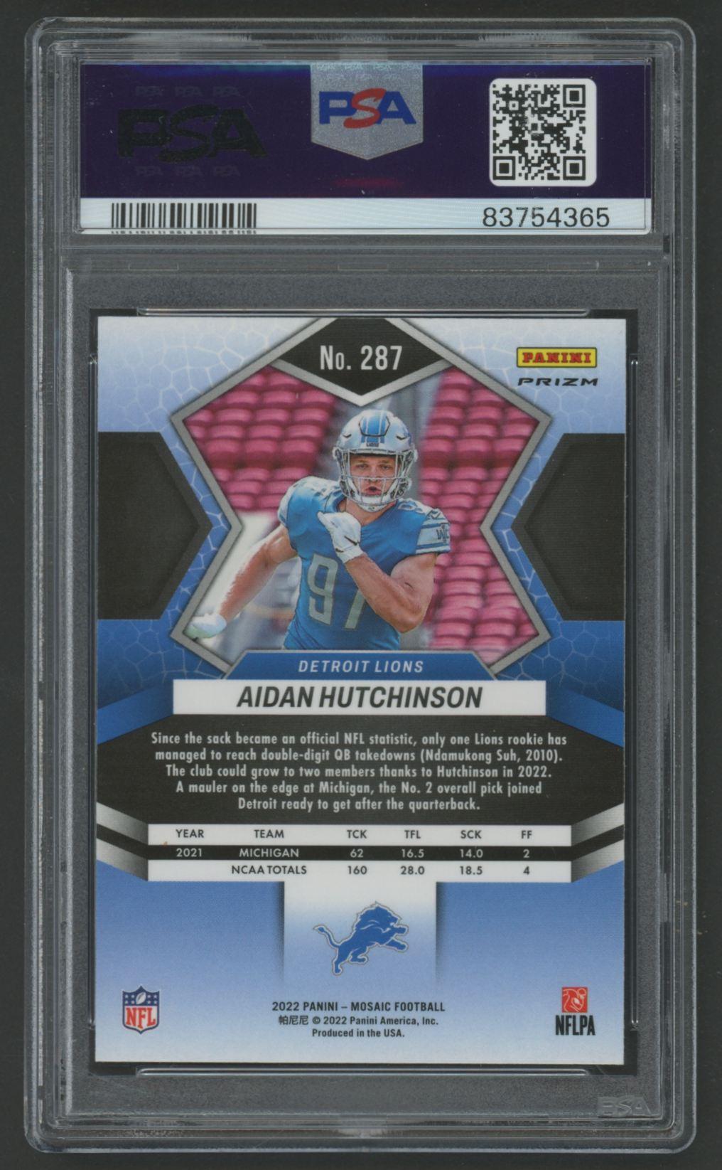 Aidan Hutchinson 2022 Mosaic Mosaic Camo Pink #287 (PSA 10) at PristineAuction.com Aidan Hutchinson 2022 Mosaic Mosaic Camo Pink #287 (PSA 10) at PristineAuction.com