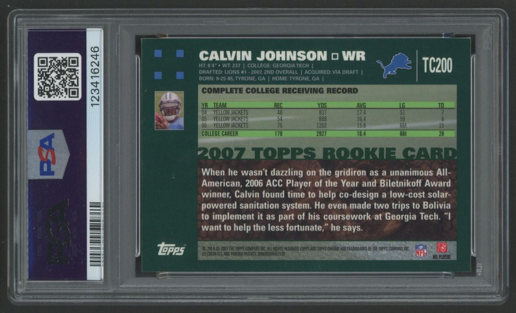 Calvin Johnson 2007 Topps Chrome #TC200 RC (PSA 9) at PristineAuction.com Calvin Johnson 2007 Topps Chrome #TC200 RC (PSA 9) at PristineAuction.com