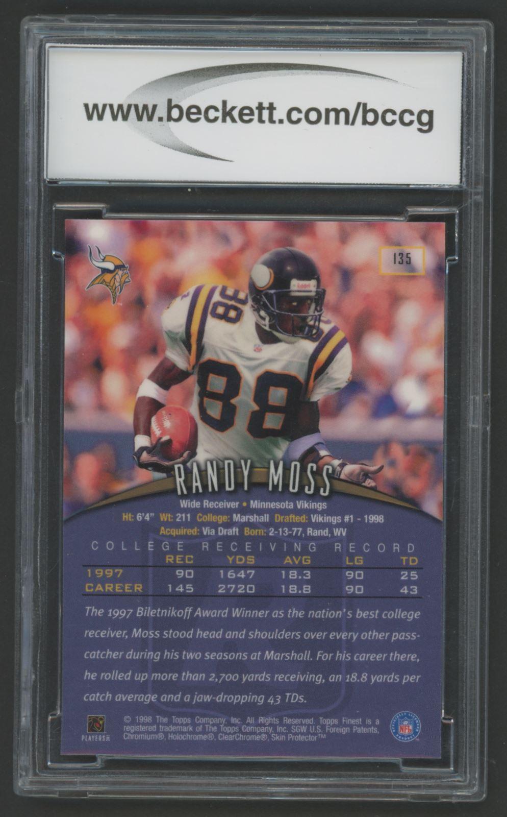 Randy Moss 1998 Finest #135 RC (BCCG 10) at PristineAuction.com Randy Moss 1998 Finest #135 RC (BCCG 10) at PristineAuction.com