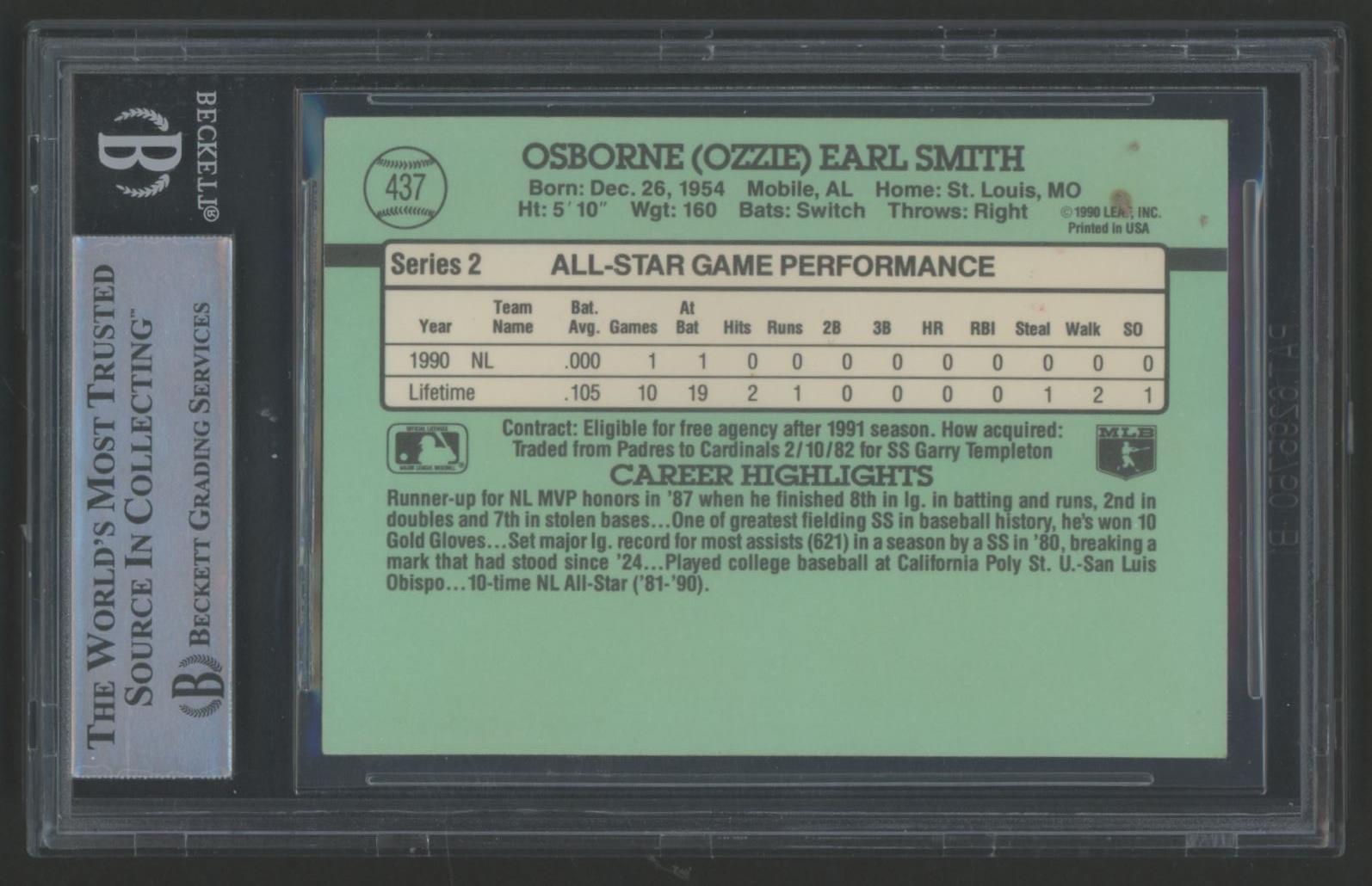 Ozzie Smith Signed 1991 Donruss #437 (BGS) at PristineAuction.com Ozzie Smith Signed 1991 Donruss #437 (BGS) at PristineAuction.com