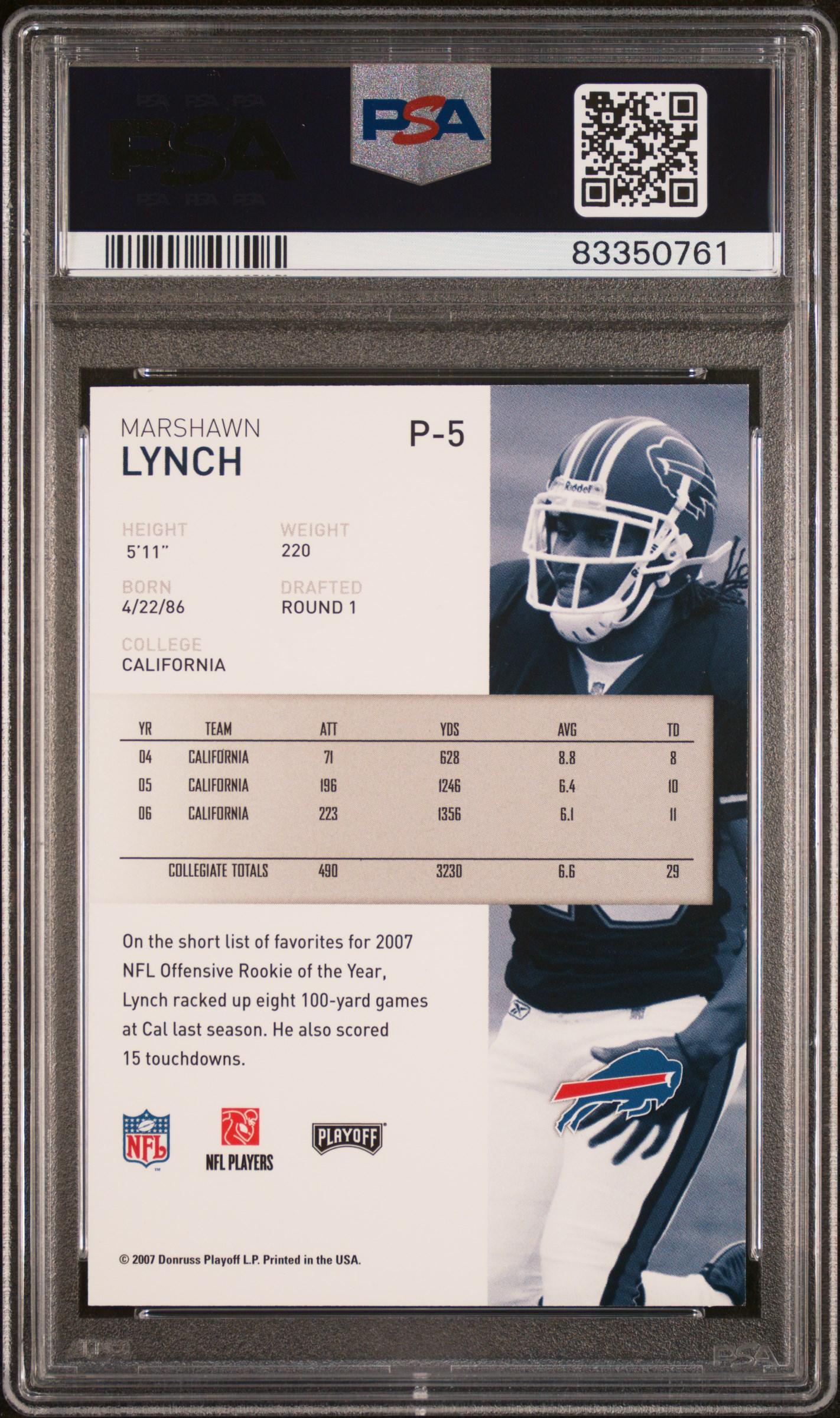 Marshawn Lynch 2007 Playoffs NFL Playoffs Preview #P5 (PSA 10) at PristineAuction.com Marshawn Lynch 2007 Playoffs NFL Playoffs Preview #P5 (PSA 10) at PristineAuction.com