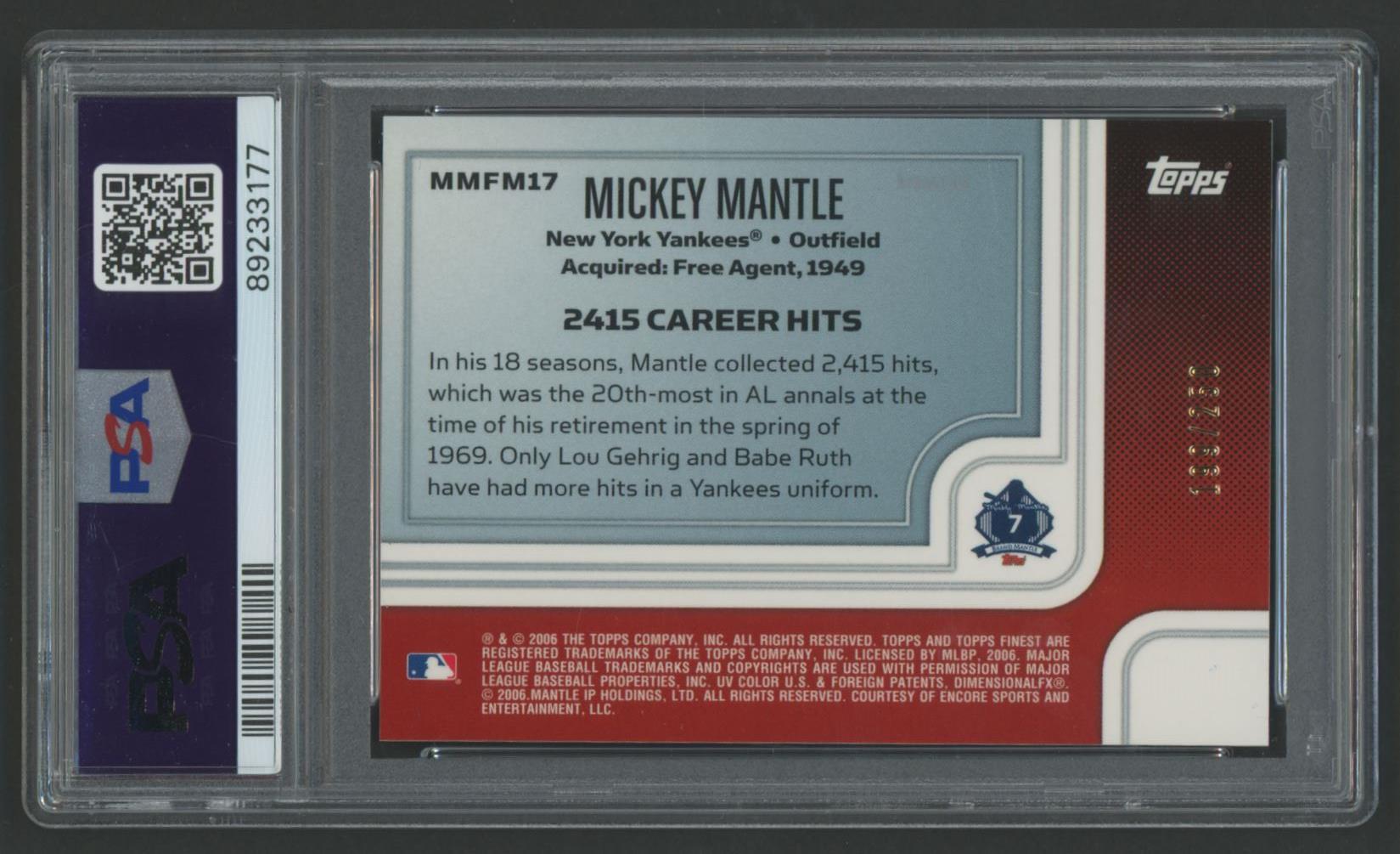 Mickey Mantle 2006 Finest Moments Xfractor #17 #199/250 (PSA 9) at PristineAuction.com Mickey Mantle 2006 Finest Moments Xfractor #17 #199/250 (PSA 9) at PristineAuction.com