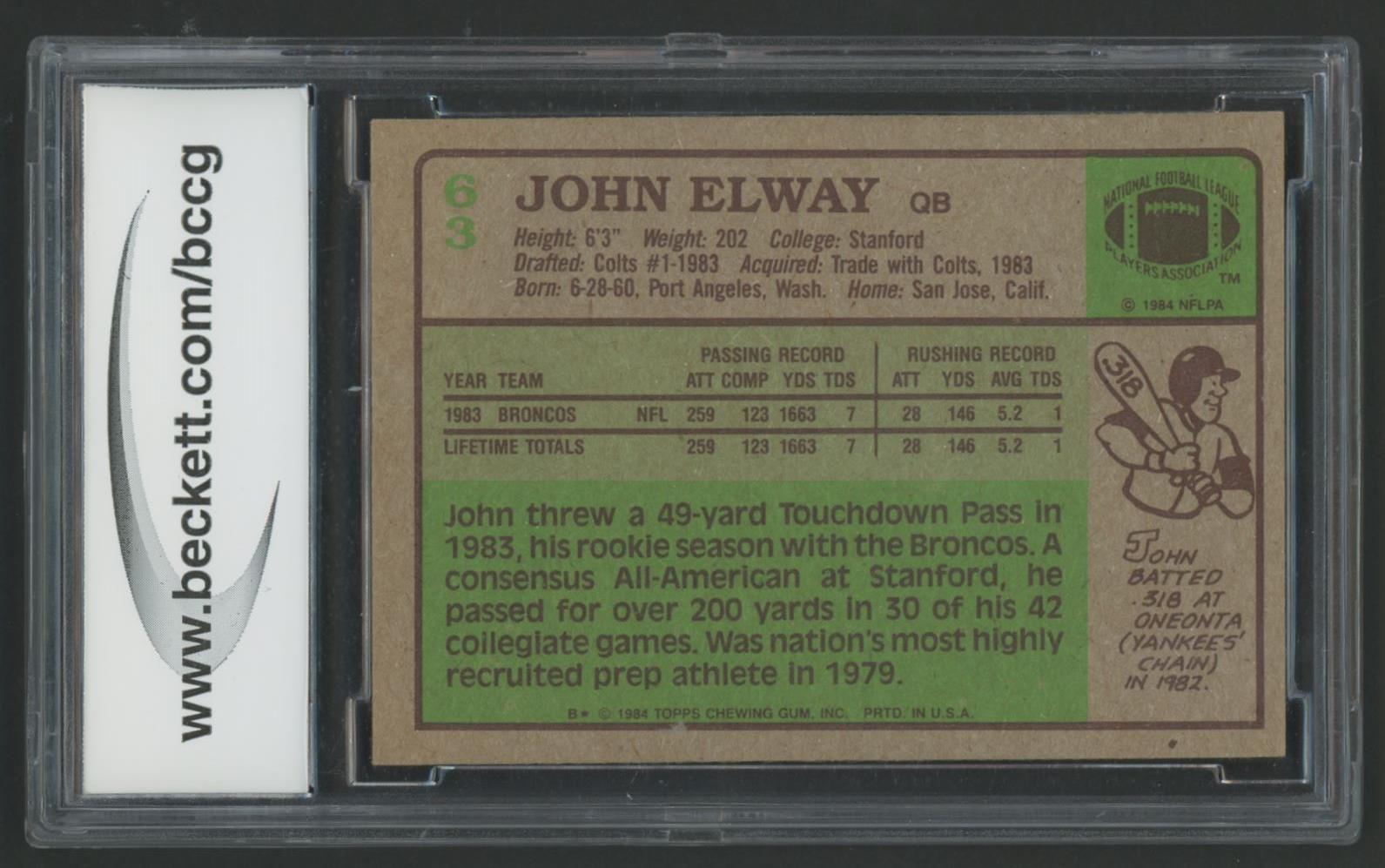 John Elway 1984 Topps #63 RC (BCCG 9) at PristineAuction.com John Elway 1984 Topps #63 RC (BCCG 9) at PristineAuction.com