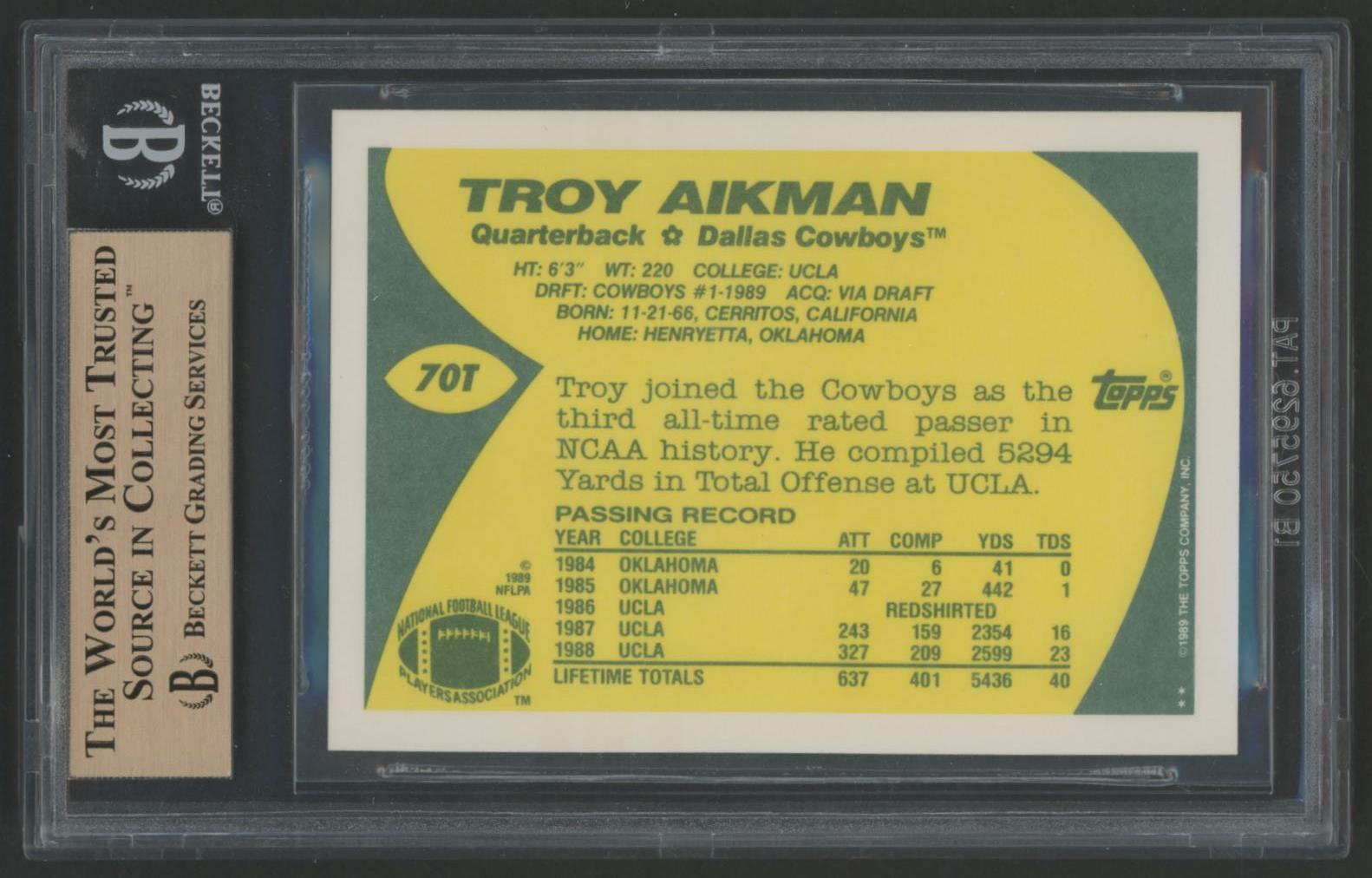 Troy Aikman 1989 Topps Traded #70T RC (BGS 9.5) at PristineAuction.com Troy Aikman 1989 Topps Traded #70T RC (BGS 9.5) at PristineAuction.com