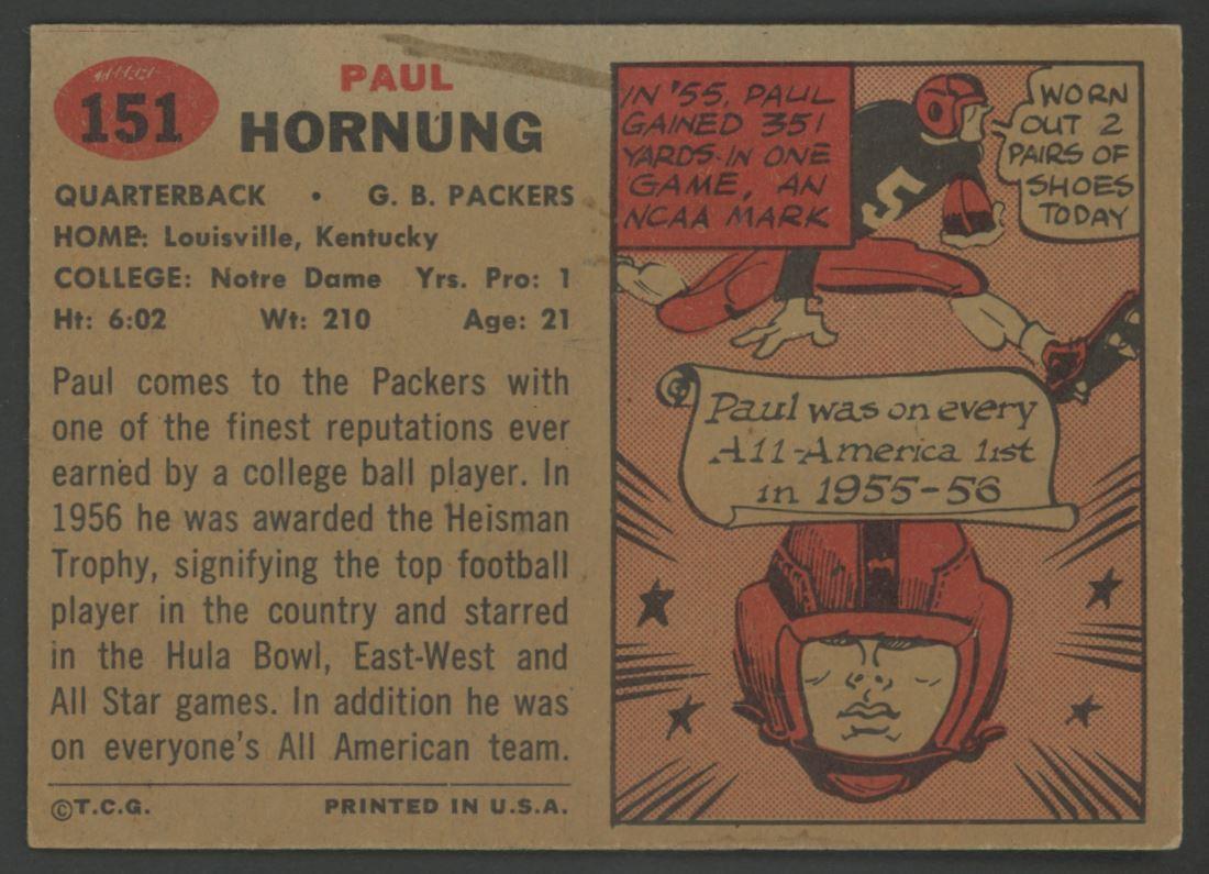 Paul Hornung 1957 Topps #151 RC at PristineAuction.com Paul Hornung 1957 Topps #151 RC at PristineAuction.com